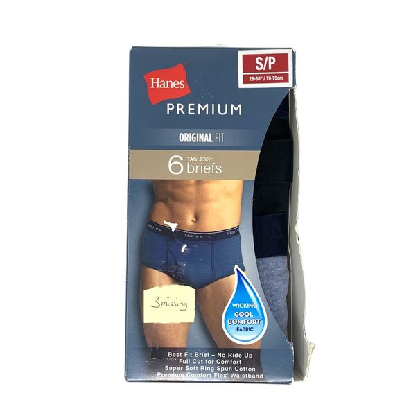 Men's Hanes Premium Original Fit Tagless Briefs 3 Pack S/P 28-30" - Picture 1 of 7